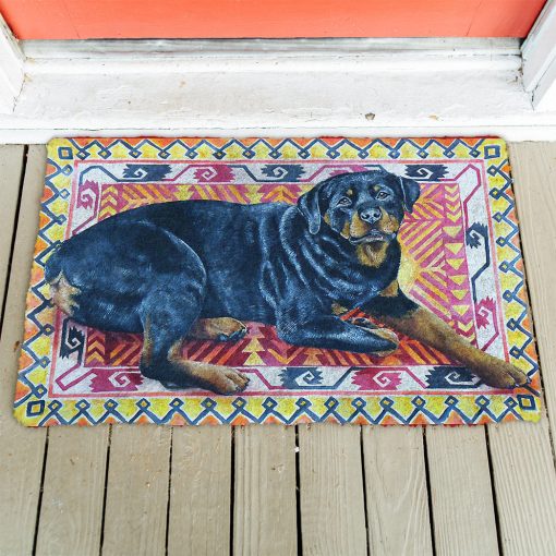 Gearhumans 3D Happy Rottweiler Custom Doormat