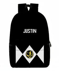 Gearhumans 3D Black Mighty Morphin Power Ranger Custom Name Backpack