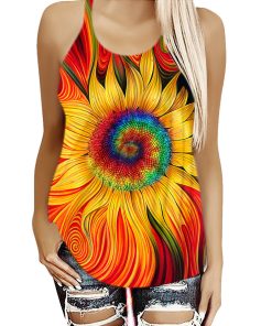 Gearhumans 3D Sunflower Hippie Vibe Custom Cross Tank Top