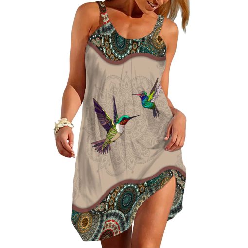 Gearhumans 3D Mandala Hummingbird Custom Beach Dress