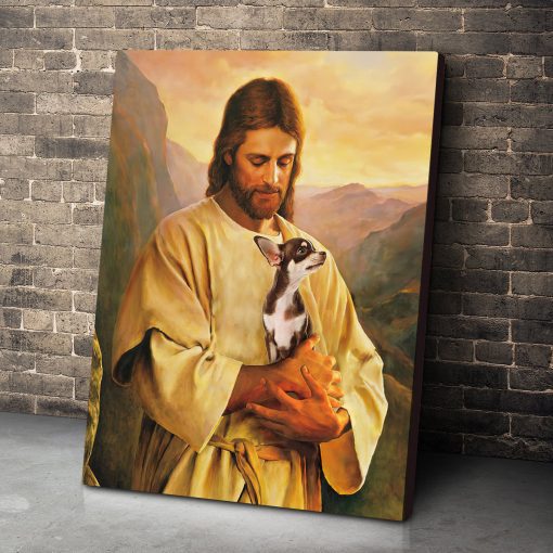 Gearhumans 3D Jesus Holding Chihuahua Dog Custom Canvas