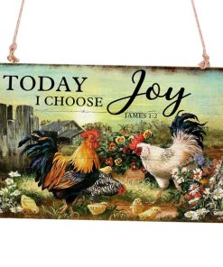 Gearhumans 3D Chicken Family Today I Choose Joy Custom Woodiness Square Door Plate Sign