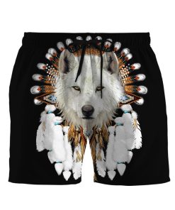 Gearhumans 3D Native White Wolf Custom Beach Short