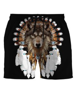 Gearhumans 3D Native Wolf Custom Beach Short