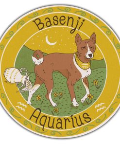Gearhumans 3D Basenji Dog Aquarius Zodiac Sign Custom Round Rug