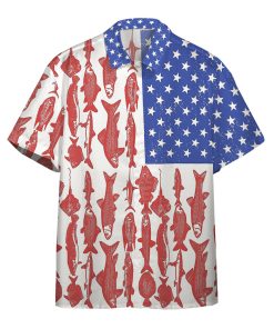 Gearhumans 3D American Flag Fishing Custom Short Sleeve Shirt