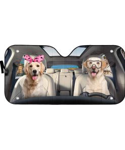 Gearhumans 3D Labrador Retriever Couple Custom Car Auto Sunshade