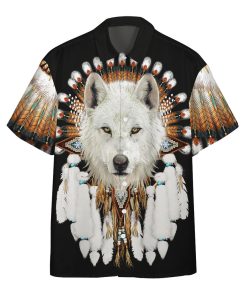 Gearhumans 3D Native White Wolf Custom Hawaii Shirt