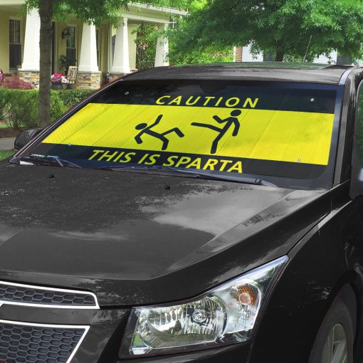 Gearhumans 3D Caution This Is Sparta Auto Sunshade - Image 6