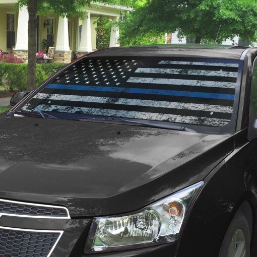 Gearhumans 3D Blue Thin Line American Flag Auto Sunshade - Image 7