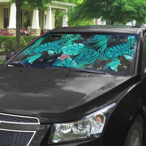 Gearhumans 3D Black Cat Tropical Car Auto Sunshade