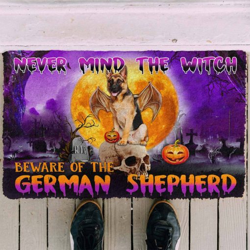 Gearhumans 3D Beware Of Halloween Vampire German Shepherd Custom Doormat - Image 3