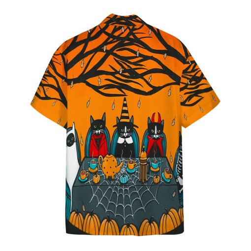 Gearhumans 3D Happy Halloween Tea and Coffee Party Black Cats Custom Short Sleeves Shirt - Image 2