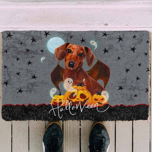 Gearhumans 3D Halloween Vampire Dachshund Custom Doormat - Image 3