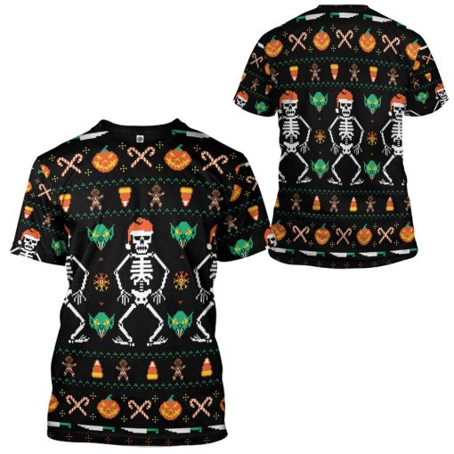 Gearhumans 3D Ugly Halloween Dancing Sketon Custom Hoodie Tshirt Apparel