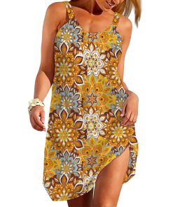 Gearhumans 3D Retro Mandala Flower Hippie Casual Custom Beach Dress