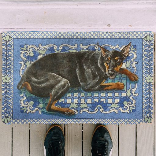 Gearhumans 3D Happy Doberman Custom Doormat