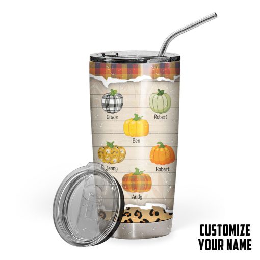 Gearhumans 3D Grandparents Day Grandmas Little Pumpkins Custom Name Design Vacuum Insulated Tumbler - Image 3