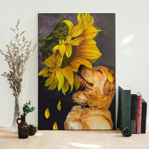 Gearhumans 3D Golden Retriever Sunflower Custom Canvas - Image 4