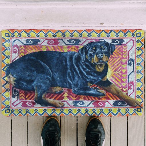 Gearhumans 3D Happy Rottweiler Custom Doormat