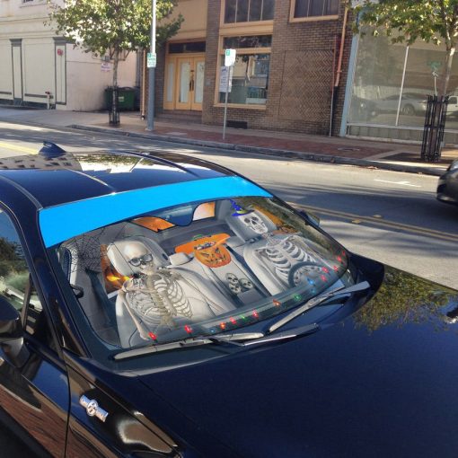 Gearhumans 3D Halloween Skeleton Couple Skull Custom Car Auto Sunshade - Image 5