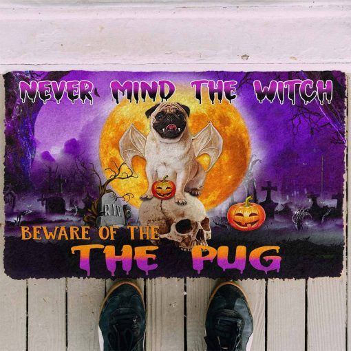 Gearhumans 3D Beware Of Halloween Vampire Pug Custom Doormat - Image 3