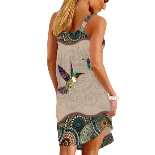 Gearhumans 3D Mandala Hummingbird Custom Beach Dress - Image 3
