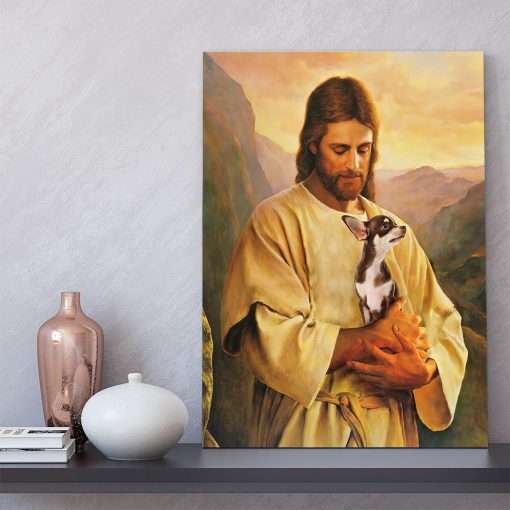 Gearhumans 3D Jesus Holding Chihuahua Dog Custom Canvas