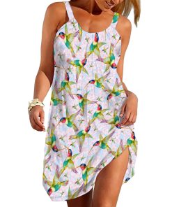 Gearhumans 3D Hummingbirds Flying In Light Sky Custom Beach Dress