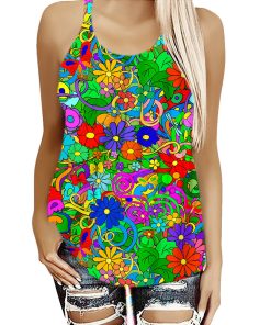 Gearhumans 3D Flower Power Hippie Soul Flower Custom Cross Tank Top