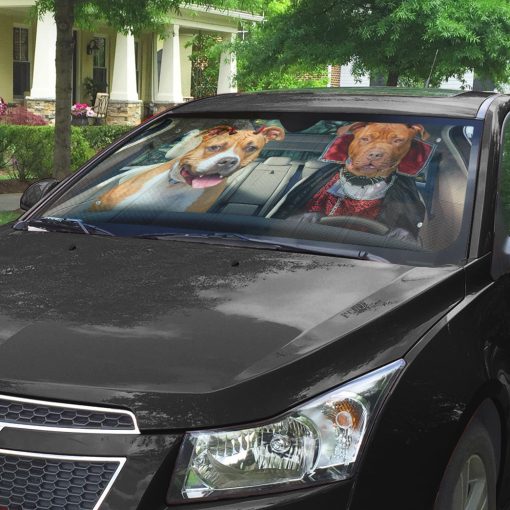 Gearhumans 3D Halloween Pitbull Dogs Vampire Custom Car Auto Sunshade