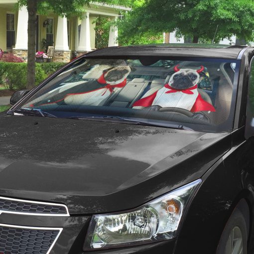 Gearhumans 3D Halloween Pug Dogs Vampire Custom Car Auto Sunshade