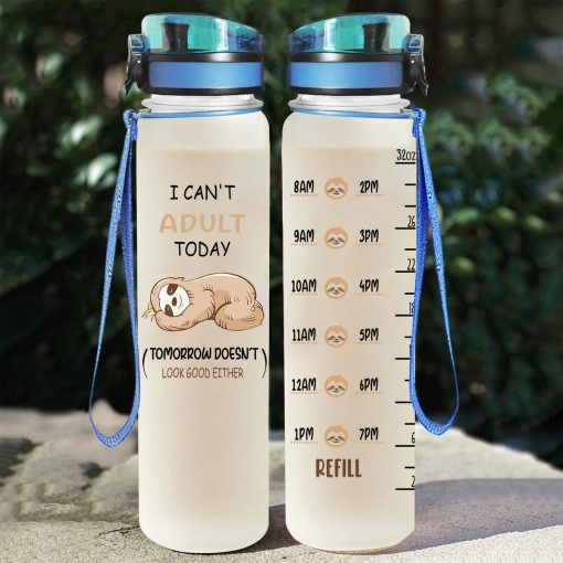 Gearhumans I Don't Adult Today- Sloth Water Tracker Bottle - Image 2