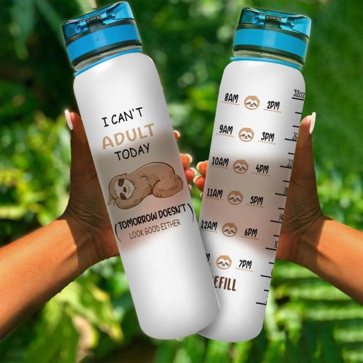 Gearhumans I Don't Adult Today- Sloth Water Tracker Bottle - Image 3
