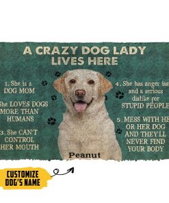 Gearhumans 3D A Crazy Dog Lady Lives Here Labrador Retriever Custom Name Doormat