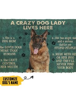 Gearhumans 3D A Crazy Dog Lady Lives Here German Shepherd Custom Name Doormat