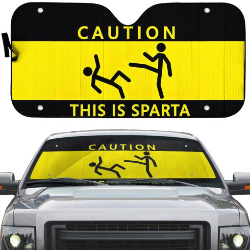 Gearhumans 3D Caution This Is Sparta Auto Sunshade - Image 2