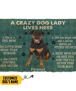 Gearhumans 3D A Crazy Dog Lady Lives Here Rottweiler Custom Name Doormat