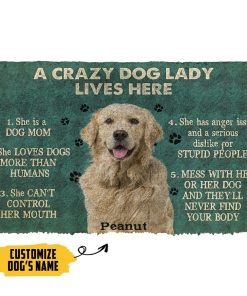 Gearhumans 3D A Crazy Dog Lady Lives Here Golden Retriever Custom Name Doormat
