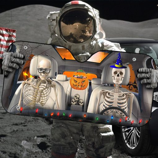 Gearhumans 3D Halloween Skeleton Couple Skull Custom Car Auto Sunshade - Image 6