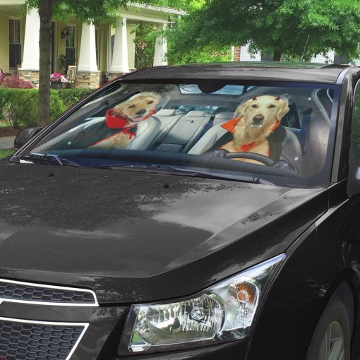 Gearhumans 3D Halloween Golden Retriever Dogs Vampire Custom Car Auto Sunshade - Image 4