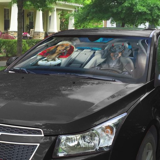 Gearhumans 3D Halloween Dachshund Dogs Vampire Custom Car Auto Sunshade - Image 4