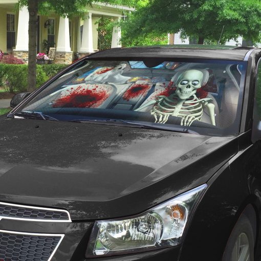 Gearhumans 3D Halloween Skeleton Blood Custom Car Auto Sunshade 4 Gearhumans 3D Halloween Skeleton Blood Custom Car Auto Sunshade - Image 4