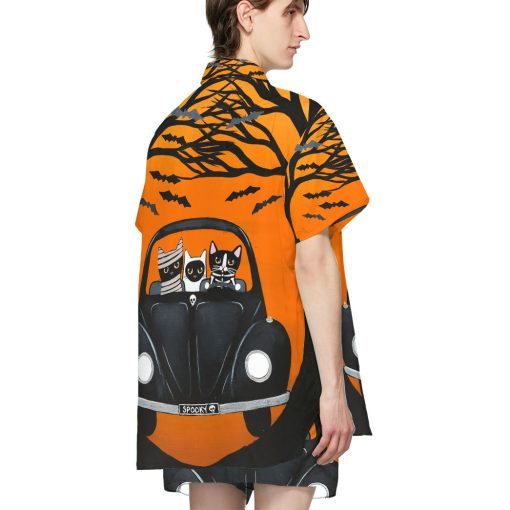 Gearhumans 3D Happy Halloween A Spooky Drive Black Cats Custom Short Sleeves Shirt - Image 4