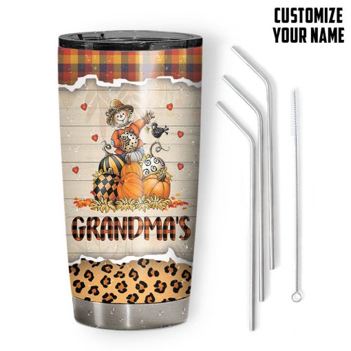Gearhumans 3D Grandparents Day Grandmas Little Pumpkins Custom Name Design Vacuum Insulated Tumbler - Image 3