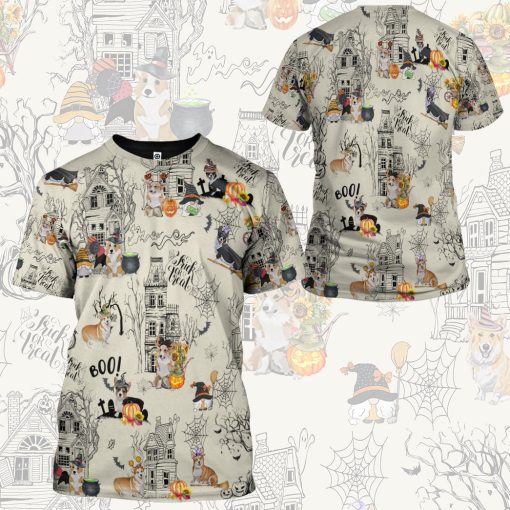 Gearhumans 3D Halloween Town With Corgi Dog Custom Tshirt Hoodie Apparel - Image 9