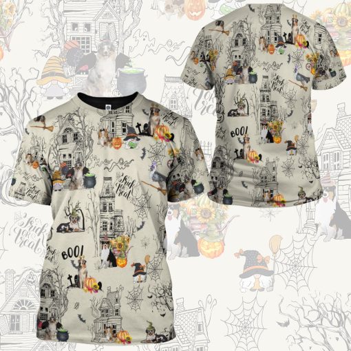 Gearhumans 3D Halloween Town With Australian Shepherd Dog Custom Tshirt Hoodie Apparel 9 Gearhumans 3D Halloween Town With Australian Shepherd Dog Custom Tshirt Hoodie Apparel - Image 9