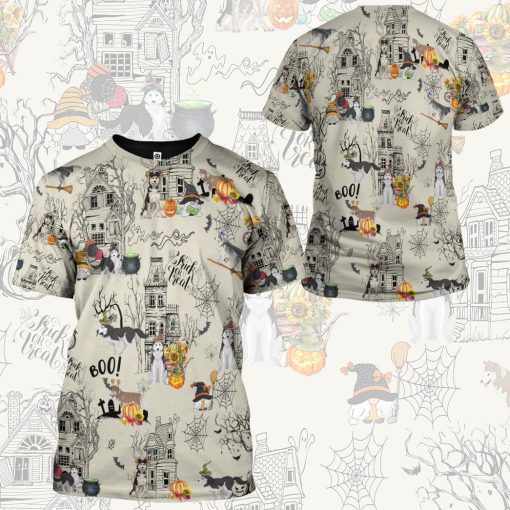 Gearhumans 3D Halloween Town With Husky Dog Custom Tshirt Hoodie Apparel - Image 11