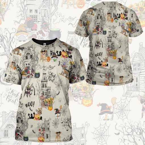 Gearhumans 3D Halloween Town With Chihuahua Dog Custom Tshirt Hoodie Apparel - Image 9