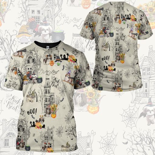 Gearhumans 3D Halloween Town With Shih Tzu Dog Custom Tshirt Hoodie Apparel - Image 8
